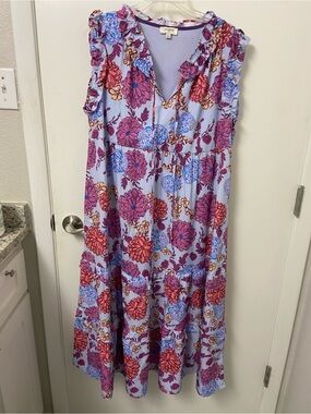 Umgee Lavender Maxi Dress with Pink and Blue Floral Print